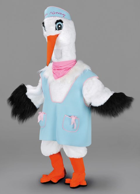 Stork with blue apron